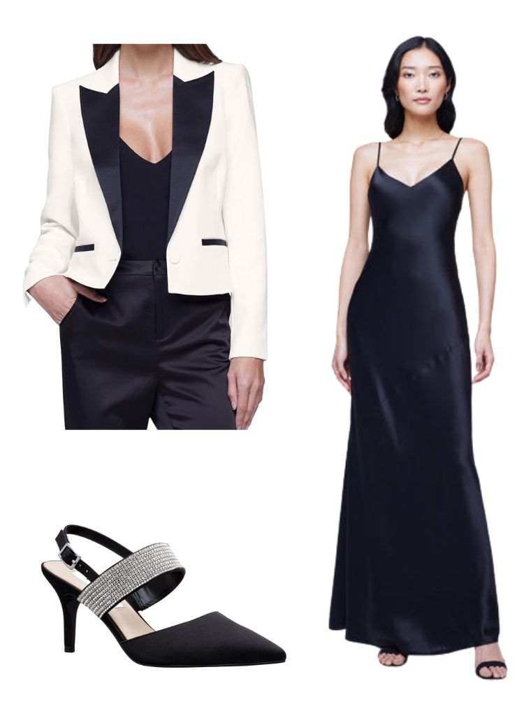 blazer with formal maxi dress