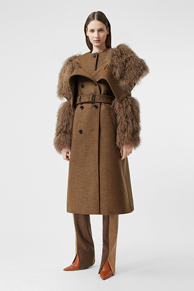 burberry shearling trim wool cashmere trench coat