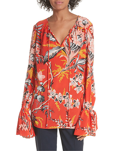 dvf keyhole print silk blouse long shirts for leggings